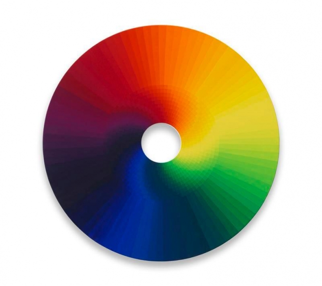 Olafur Eliasson. Colour experiment no.15 (small inside spiral), 2010. Oil on canvas, Diameter 100 cm. Courtesy of the artist and PKM Gallery.