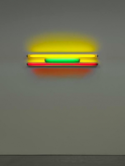 Dan Flavin. untitled, 1995. Yellow, green, and red fluorescent light, 4 ft. (122 cm) wide. © 2018 Estate of Dan Flavin / Artists Rights Society (ARS), New York. Courtesy David Zwirner and PKM Gallery.