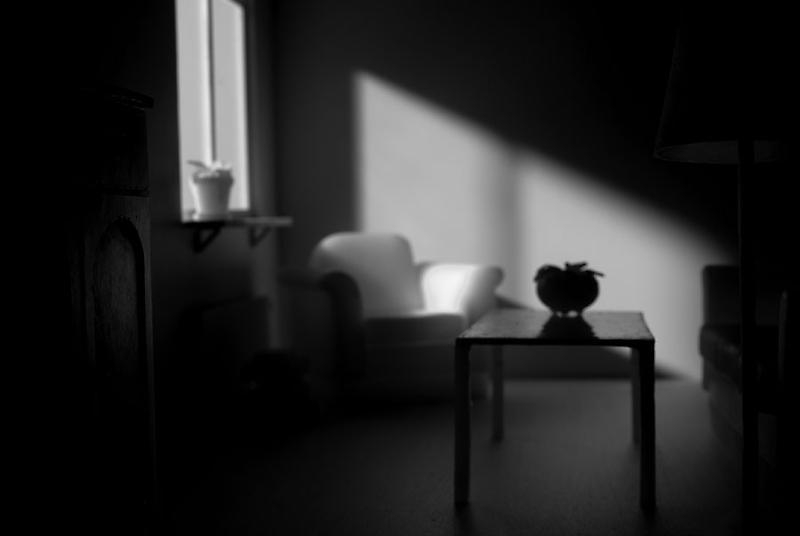 Jonas Dahlberg. Three Rooms : Location Studies - Living room (Edition of 12 + 2AP), 2008. lambda prints mounted in black wooden box, 125 x 187 cm. Courtesy of the artist & PKM Gallery.