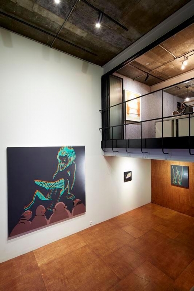 Tala Madani & Nathaniel Mellors. Installation view of two-person exhibition. PKM Gallery Temporary Exhibition Space, 2014.