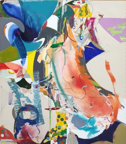Young Do Jeong. Mud play in my place, 2020, Acrylic, spray paint, charcoal, graphite, and color pencil on canvas, 208 x 185 cm. Courtesy of the artist & PKM Gallery.