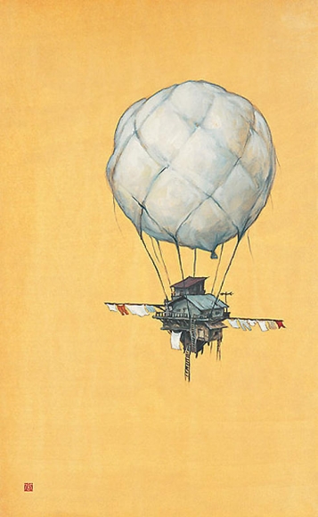 Hyungtae Kim. Home(floating), 2004. Oil on paper, 47.5 x 77.5 cm. Courtesy of the artist & PKM Gallery.