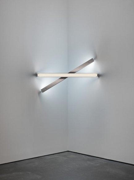 Dan Flavin. untitled (to Cy Twombly) 2, 1972. Cool white and daylight fluorescent light, 4 ft. (122 cm) square across a corner, © 2018 Estate of Dan Flavin / Artists Rights Society (ARS), New York. Courtesy David Zwirner and PKM Gallery.