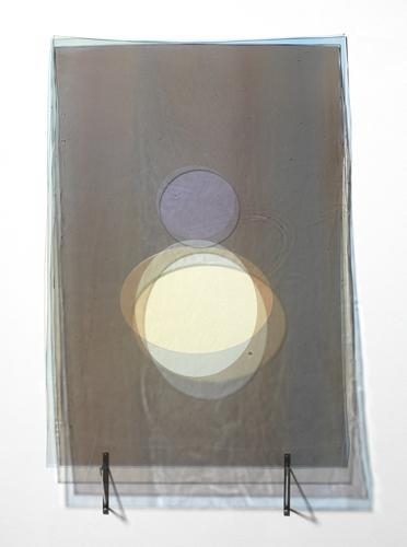 Olafur Eliasson. Bhutan borrowed view(blue, light red, light yellow), 2012. Colored glass(blue, light red, light yellow), stainless steel, 102 x 60 x 14 cm. Courtesy of the artist & PKM Trinity Gallery. © 2012 Olafur Eliasson.
