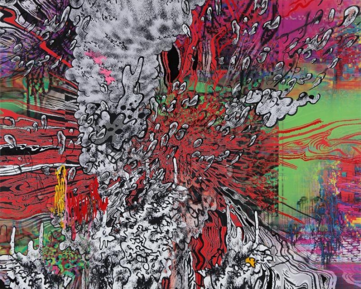 Cody Choi. Hard Mix Master No.3, 2019, UV Ink, Acrylic, Mesh, Canvas, 162.1 x 130.1 cm. Courtesy of the Artist & PKM Gallery.