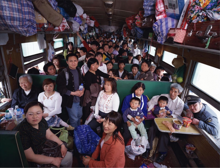 Wang Qingsong. Hard-seat Compartment, 2008. C-print, 160 x 210 cm, right. Courtesy of the artist & PKM Gallery.
