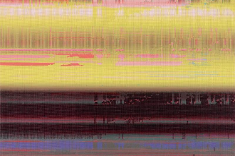 Cody Choi. Multiplying Difference : Abstraktes Bild 99182, Data completed 1999, Multiplied Data on Mesh canvas print 2018, UV ink on Mesh Canvas Acrylic on Canvas, 102.9 x 72.6 cm. Courtesy of the artist & PKM Gallery.