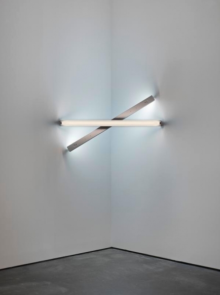 Dan Flavin. untitled (to Cy Twombly) 2, 1972. Cool white and daylight fluorescent light, 4 ft. (122 cm) square across a corner. © 2018 Estate of Dan Flavin / Artists Rights Society (ARS), New York. Courtesy David Zwirner and PKM Gallery.