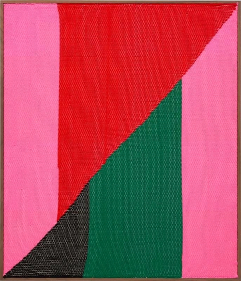 Brent Wadden. Untitled, 2017. Painting - Hand woven fibers, wool, cotton and acrylic on canvas, 92 x 78 cm. Courtesy of the artist, PKM Gallery and Peres Projects.