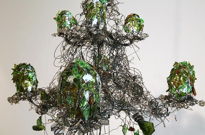Bae Young-whan. Root in A Minor (detail), 2008. Shards of wine bottles, various liquor bottles, iron, LED lights, epoxy, h 130 x dia 57 cm. Courtesy of the artist & PKM Gallery.
