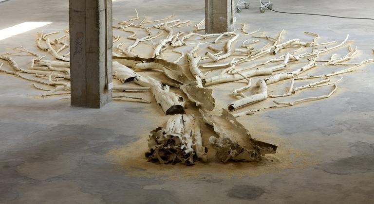 Shi Jinsong. White Tree No. 3, 2008. Chinese scholar tree wood, fishing wire, fish hooks, 12 x 13 m. Courtesy of the artist & PKM Gallery.