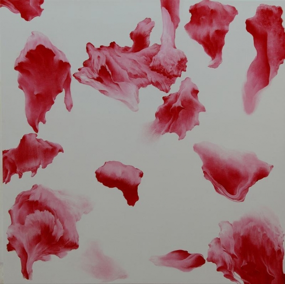 Moon Beom. Secret Garden #258_white, red, 2011. Acrylic, oilstick on panel, 122 x 122 x 7 cm. Courtesy of the Artist & PKM Gallery.
