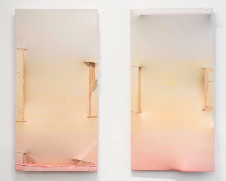 MARIA WALKER. Goodbye Brooklyn, 2015, Acrylic, unprimed canvas, wood, 88.9 x 175.2 x 14 cm each. Courtesy of the artist & PKM Gallery.
