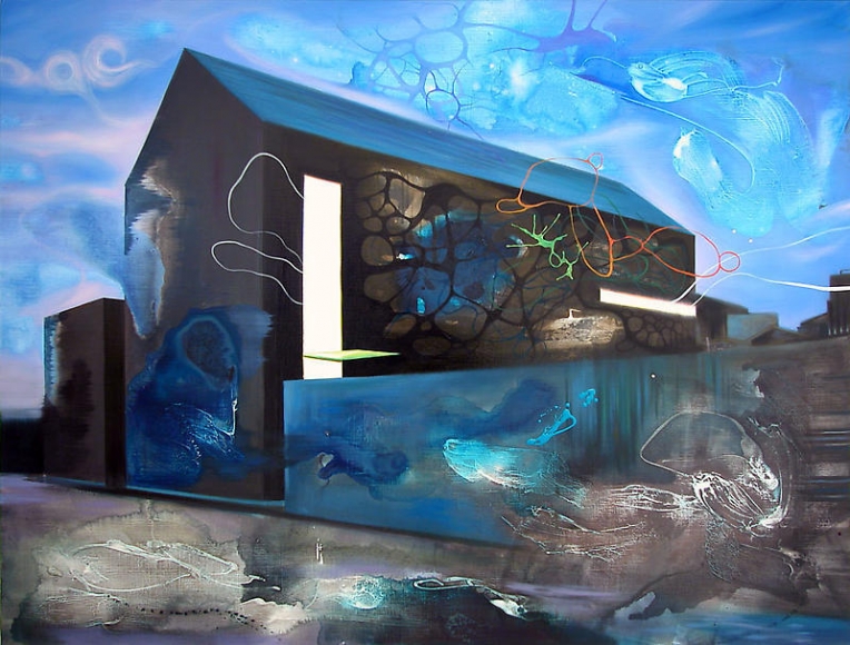 Noori Lee. House 15, 2008. Oil and acrylic, gouache, enamel on canvas, 108 x 133 cm. Courtesy of the artist & PKM Gallery.