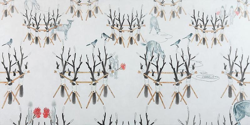 Hyeryung Kim. Repair, 2009. India ink and color on Korean paper, 60 x 120 cm. Courtesy of the artist & PKM Gallery.