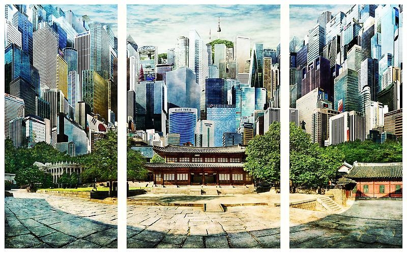Sangbin IM. Deoksu Palace- Seoul, 2009. Lambda print/diasec, 137.2 cm x 213.4 cm (137.2 cm x 63.5 cm / 137.2 cm x 86.4 cm / 137.2 cm x 63.5 cm).