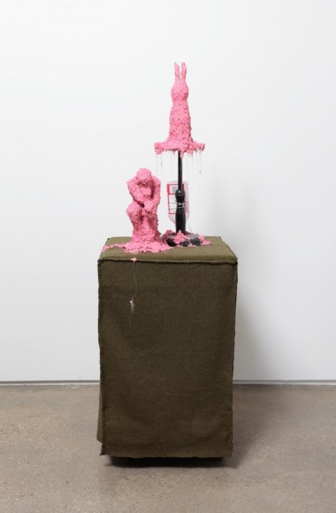 Cody Choi. Esquisse 3, 1995-2014. Toilet Paper, Pepto-Bismol, Wood, Glue, 129.5(h) x 43.2 x 48.3 cm. Courtesy of the Artist & PKM Gallery.