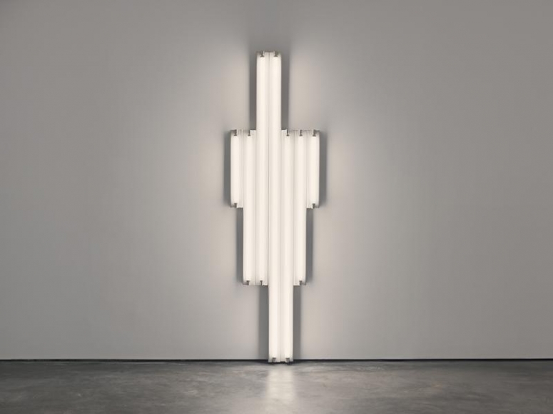 Dan Flavin. "monument" for V. Tatlin, 1964. Cool white fluorescent light, 8 ft. (244 cm) high, © 2018 Estate of Dan Flavin / Artists Rights Society (ARS), New York. Courtesy David Zwirner and PKM Gallery.