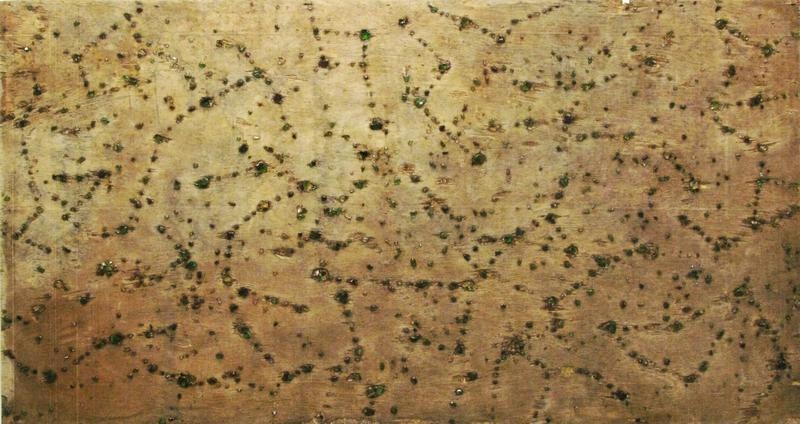 Bae Young-whan. A Flower of Night, 2012. Pieces of broken bottles on abandoned wooden panel, 91 x 171 cm