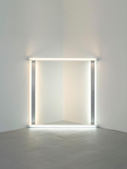 Dan Flavin. untitled (to dear, durable Sol from Stephen, Sonja and Dan) two, 1969. Daylight and cool white fluorescent light, 8 ft. (244 cm) square across a corner. © 2018 Estate of Dan Flavin / Artists Rights Society (ARS), New York. Courtesy David Zwirner and PKM Gallery.