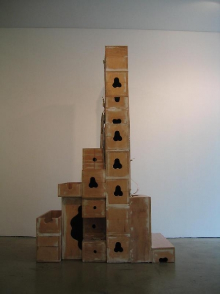 Cody Choi. Ego Shop, 1994. Wood and banding straps, 101.6 x 101.6 x 196 cm. Courtesy of the artist & PKM Gallery.