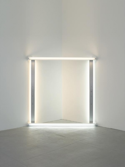 Dan Flavin. untitled (to dear, durable Sol from Stephen, Sonja and Dan) two, 1969. Daylight and cool white fluorescent light, 8 ft. (244 cm) square across a corner, © 2018 Estate of Dan Flavin / Artists Rights Society (ARS), New York. Courtesy David Zwirner and PKM Gallery.