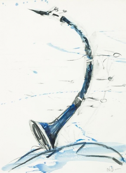 Claes Oldenburg and Coosje van Bruggen. Clarinet Leaning in the Wind, 2004. 95.6 x 70 cm. © 2004 Claes Oldenburg and Coosje van Bruggen. Photo courtesy Pace Gallery.