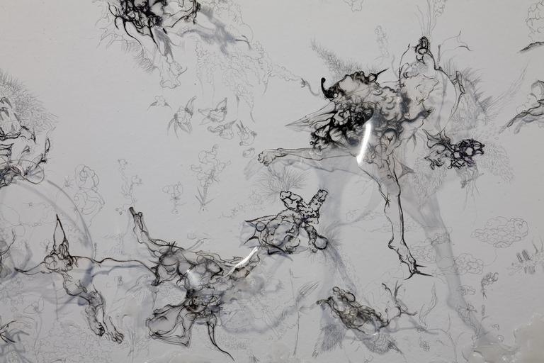 Shen Ruijun. The Story Happens on the Other Side of the Mountain (detail), 2008. Transparent film, pencil, glue, pen on board, 120 x 160 cm. Courtesy of the artist & PKM Gallery.