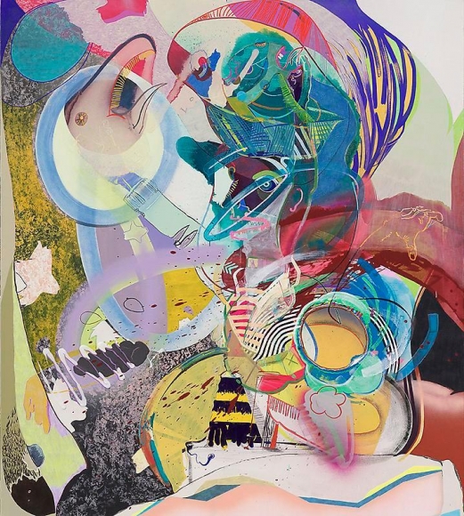 Young Do Jeong. Cuckoo returns, 2013-14. Acrylic, ink, spray paint, graphite, charcoal, color pencil, and conte on canvas. 208x185cm. Courtesy of the artist and P K M Gallery.