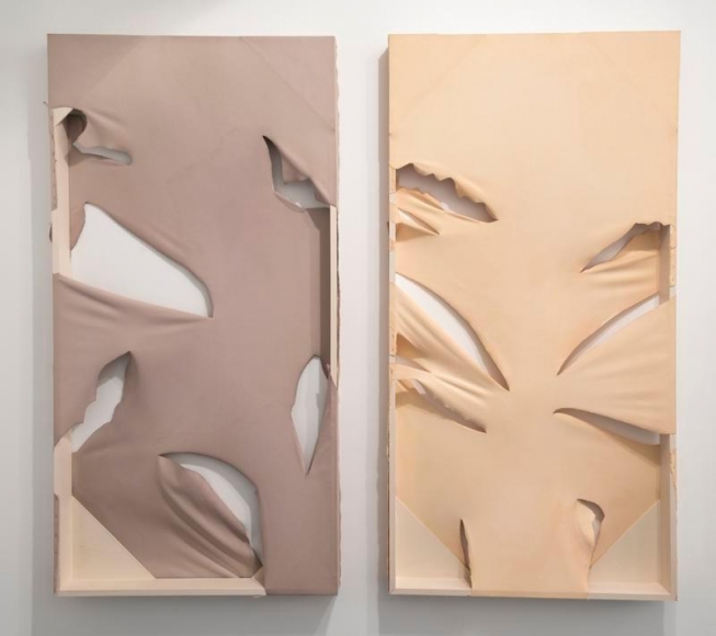 MARIA WALKER. Look at How the Plants Have Grown!, 2015, Acrylic, unprimed canvas, wood, 88.9 x 175.2 x 13.9 cm each. Courtesy of the artist & PKM Gallery.