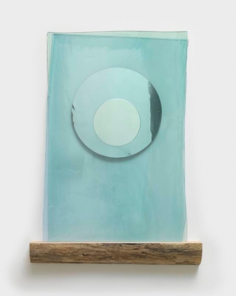 Olafur Eliasson. Submergence mirror, 2017. Coloured glass (light blue), coloured glacial-rock-flour glass (light green), silver, driftwood, 105.5 x 75 x 12 cm. Courtesy of the Artist & PKM Gallery.
