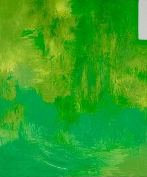 Hyunjin Bek. Green Field, 2015. Oil, colored pencil on canvas, 180 x 150 cm. Courtesy of the Artist & PKM Gallery.