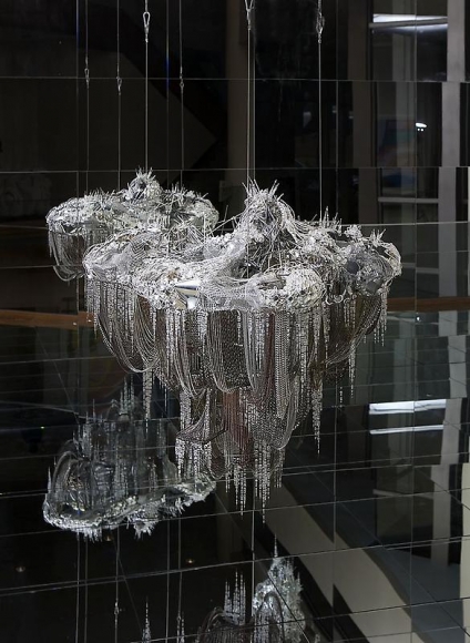 Lee Bul. Untitled (After Bruno Taut series), 2008. Crystal, glass and acrylic beads on stainless-steel armature, aluminum and copper mesh, PVC, steel and aluminum chains, 135 x 140 x 90 cm. Courtesy of the artist & PKM Gallery.