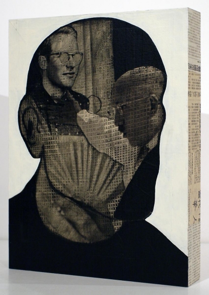 Max Neumann - Untitled, June, 2007 Collage with oil, acrylic, and paper on woodbox | Bruce Silverstein Gallery