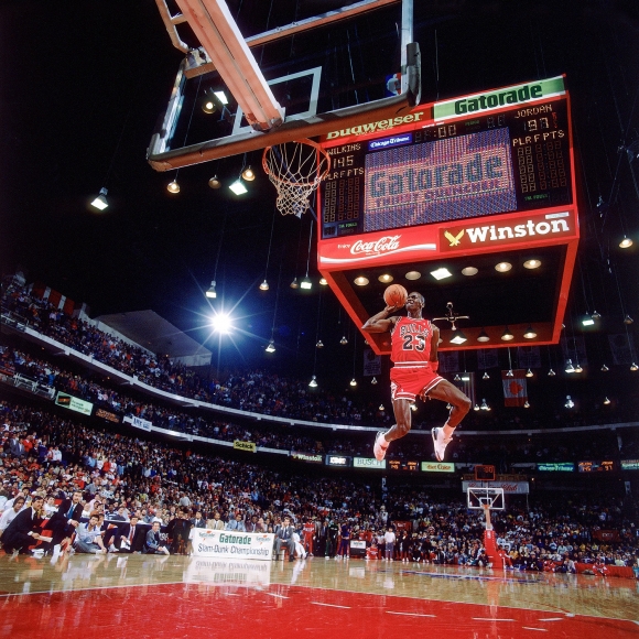 Walter Iooss, Jr. -
The Slam Dunk, Michael Jordon, Chicago, IL, 1988 | Bruce Silverstein Gallery