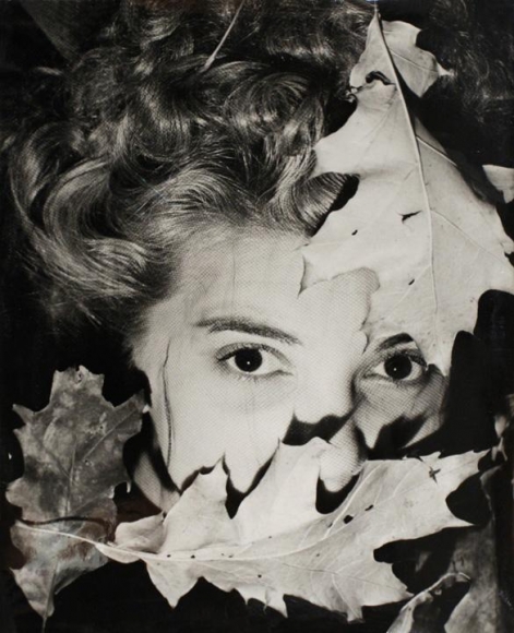Erwin Blumenfeld - Leonor Fini (with Leaves), c. 1938 Gelatin silver print, printed c. 1938 | Bruce Silverstein Gallery