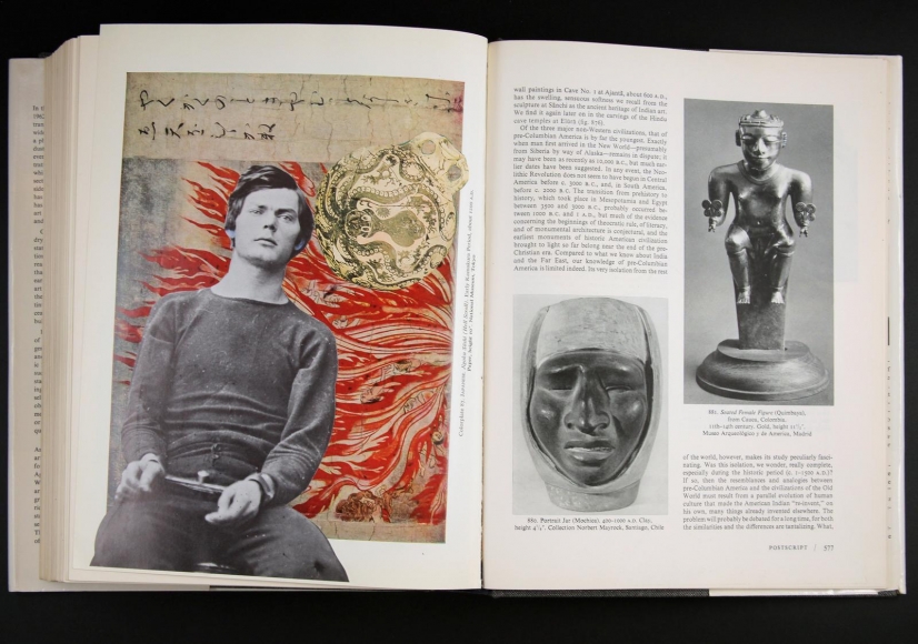 Book Number 15, Janson's History of Art, Revised, 1970, Unique artist book with collage. 11 3/8 x 8 7/8 x 2 inches