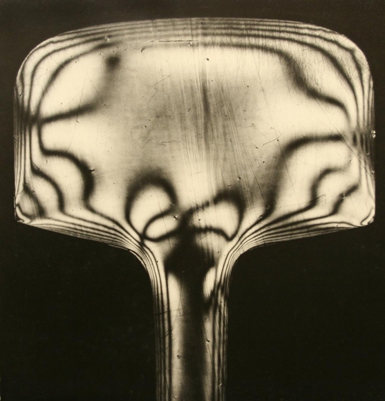 Werner Bischof - Stress Patterns of a Piece of Molded Celluloid Visible Under Polarized Light, 1944 Gelatin silver exhibition print mounted to masonite | Bruce Silverstein Gallery