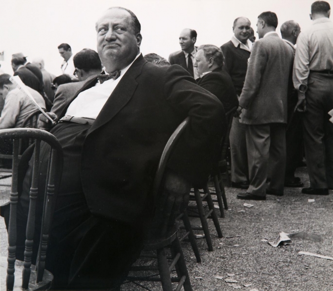 Belmont Park Racetrack, New York, c. 1956, Gelatin silver print. 10 1/2 x 12 5/8 inches
