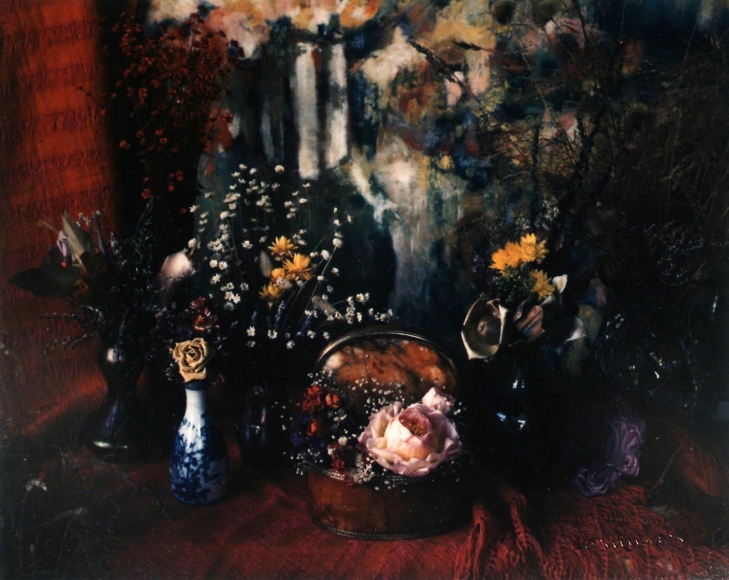 Marie Cosindas - Floral with Marie Cosindas Painting, Boston, 1965 Dye transfer print mounted to board | Bruce Silverstein Gallery