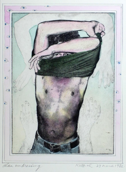 Alan Undressing, 1982, Photo-etching with handcoloring, 8 x 6inches
