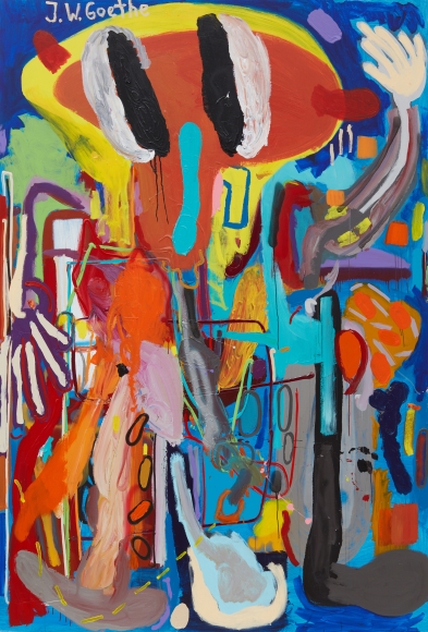André Butzer, Goethe komischer Mann, 2018. Oil and acrylic on canvas, 106 1/4 x 70 7/8 in, 270 x 180 cm (AB18.024)