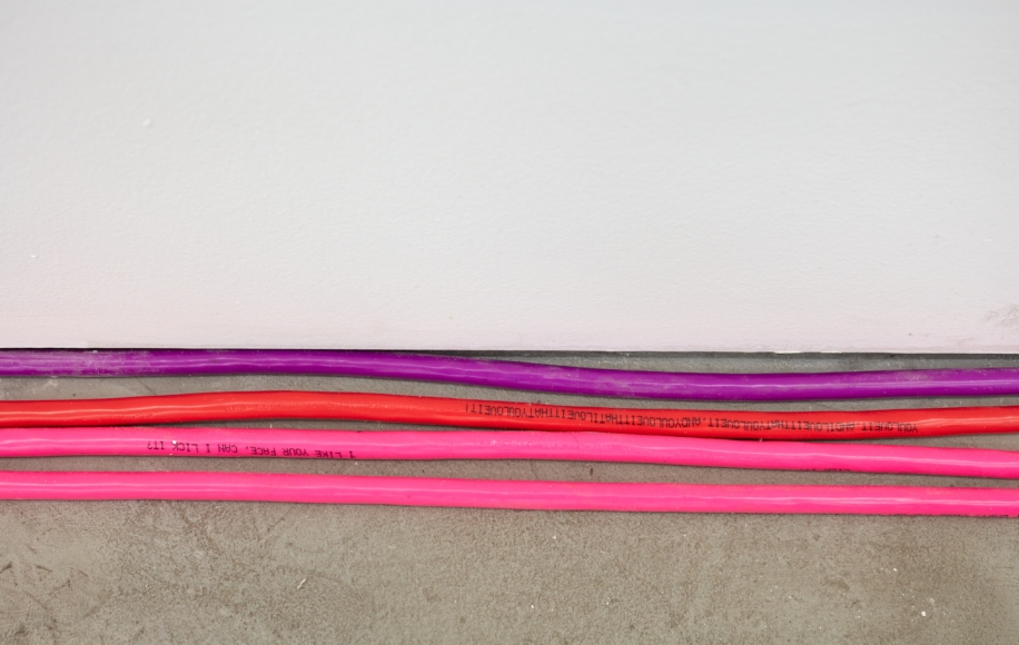 Installation View of "American Moses" by Jon Pylypchuk 2018 series of cast aluminum and LED lights series, specifically cords