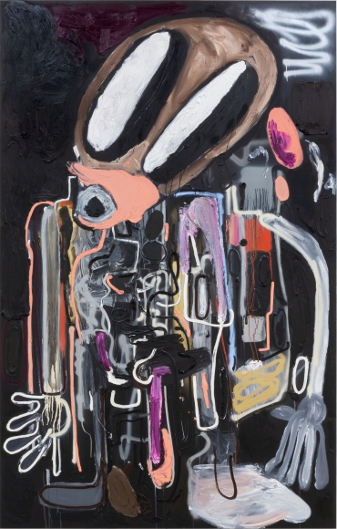 André Butzer, Chicken and Waffles Salesman, 2019, Oil and acrylic on canvas ,118 1/8 x 74 3/4 in, 300 x 190 cm (AB19.003)