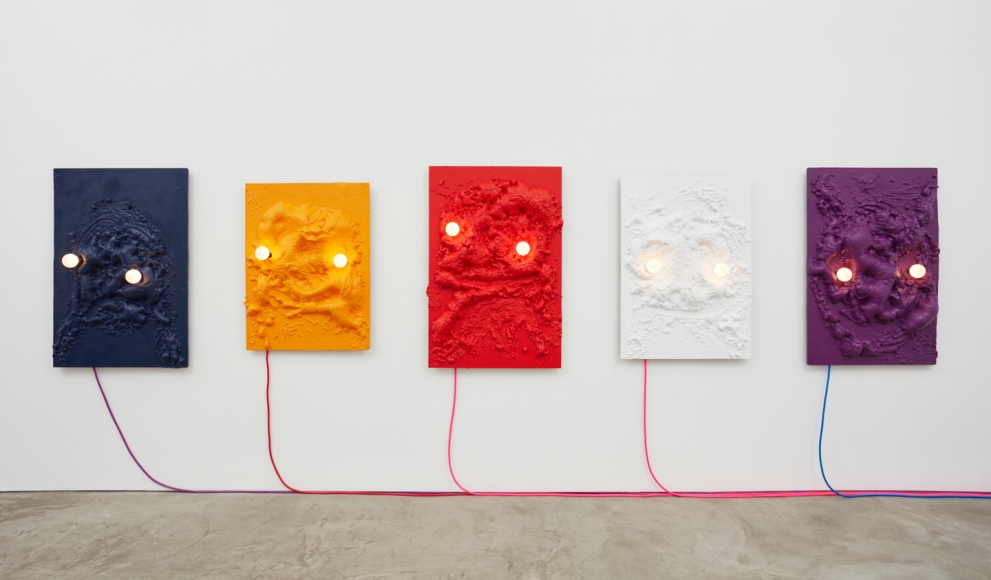 Installation View of "American Moses" by Jon Pylypchuk 2018 series of cast aluminum and LED lights series.