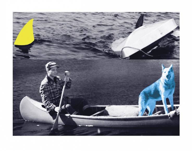 John Baldessari Man, Dog (Blue), Canoe/Shark Fins (One Yellow), Capsized Boat, 2002 Lithograph