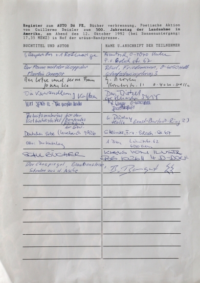 Guillermo Deisler, Register from Auto de Fe
