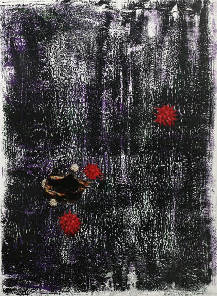 Dennis Hollingsworth The Dog, 2012 Lithography & silkscreen monoprint with archival inkjet collage, no. 16 from a series of 26 unique monoprints
