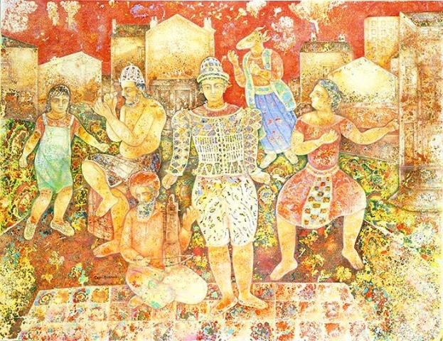 Sakti Burman VILLAGE FESTIVAL UNDER THE RED SUN