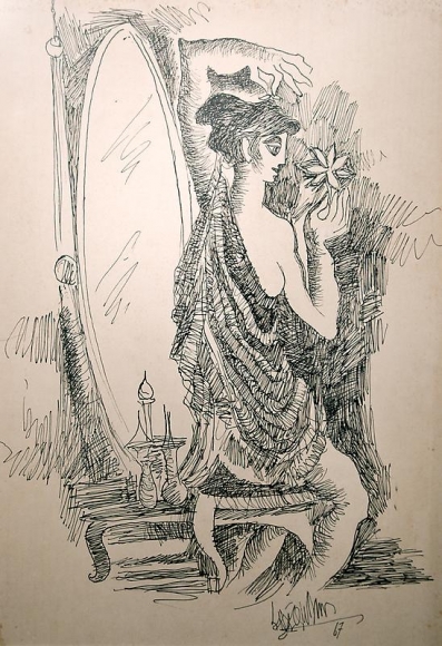 Sadequain UNTITLED, WOMEN WITH LOTUS AND MIRROR